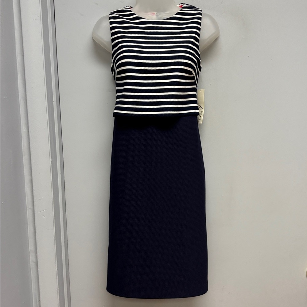 Eliza J Navy & White Striped Sleeveless Sheath Dress – Size 6 (NWT)